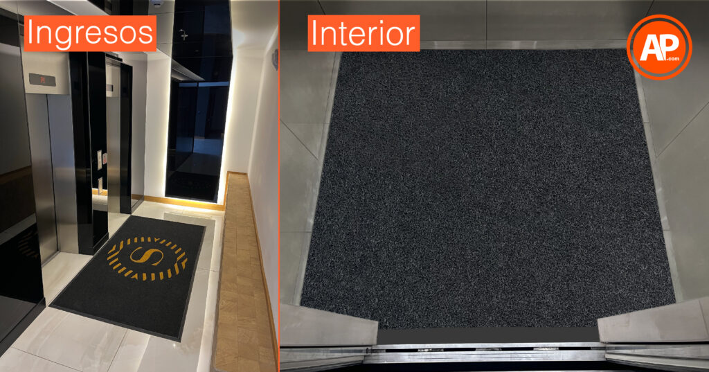alfombras de musgo atrapamugre usadas en entradas para ascensores.